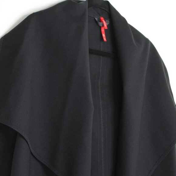 SPANX Faux Leather Convertible Jacket Black Coat Snap Drape Front Size XS - Picture 4 of 12